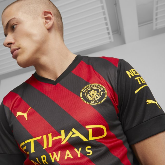 Svart-tango Rød Puma På Salg Manchester City F.c. Borte '22-'23 Herrekopitrøye