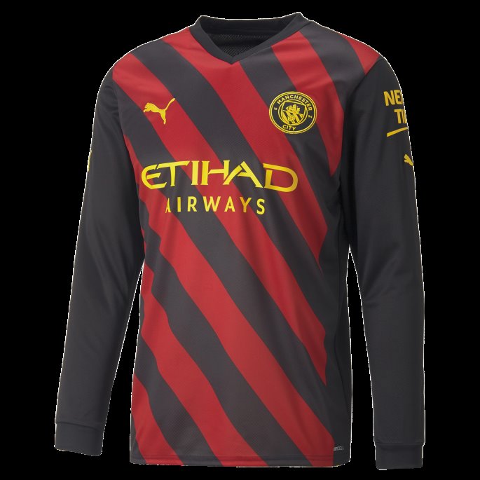 Puma På Salg Manchester City F.c. Borte 22-23 Replica Langermet Jersey Menn Svart-tango Rød