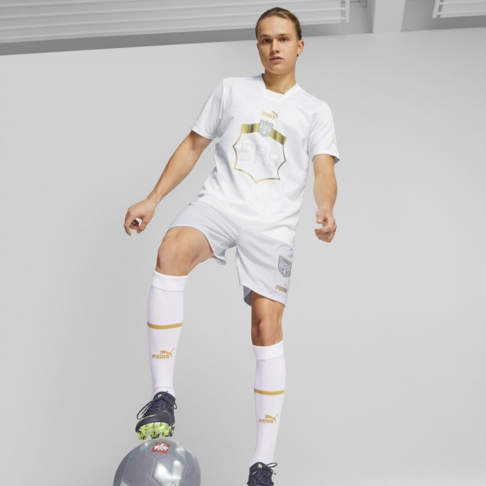 Puma På Salg Serbia Borte 22-23 Replica Jersey Herre Hvit-seiersgull
