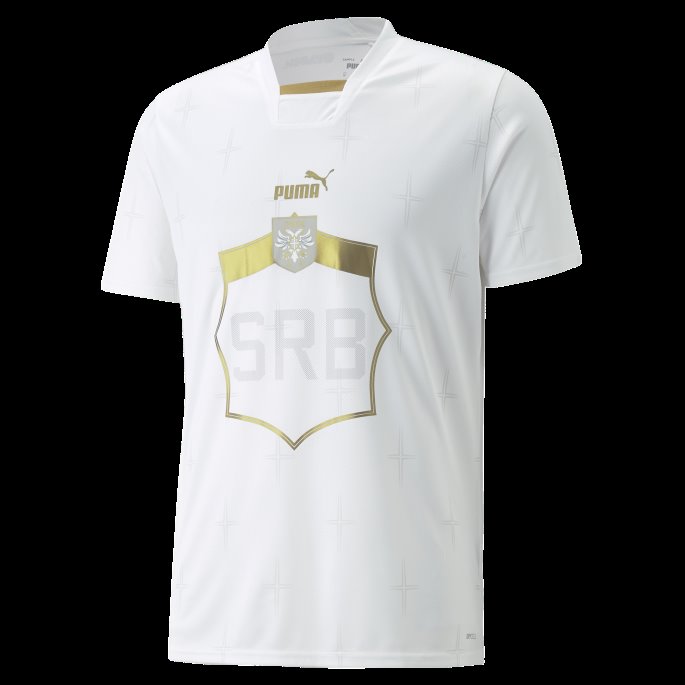 Puma På Salg Serbia Borte 22-23 Replica Jersey Herre Hvit-seiersgull