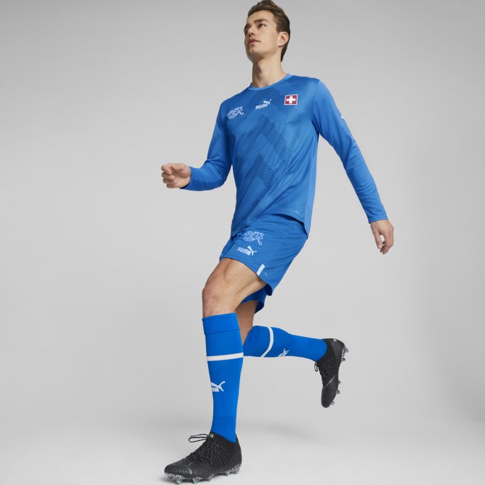Sveits Fotball Målvakt Langermet Kopi Jersey Menn Elektrisk Blå Limonade Puma På Salg