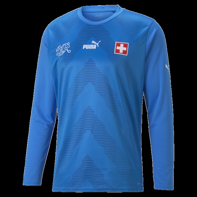Sveits Fotball Målvakt Langermet Kopi Jersey Menn Elektrisk Blå Limonade Puma På Salg