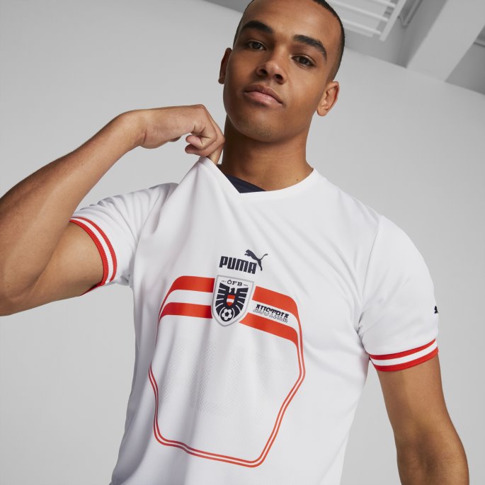 østerrike Borte '22-'23 Herre-replika Jersey Puma På Salg Hvit-svart