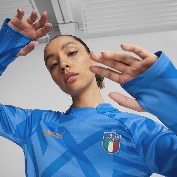 Italia Fotball Prematch Hjemme Sweatshirt Kvinner Puma På Salg Tenne Blå-elektrisk Blå