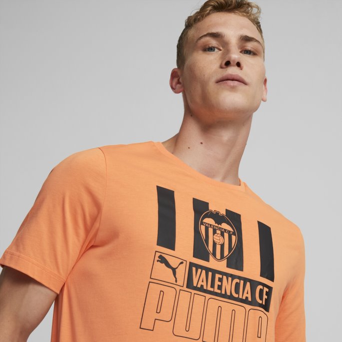 Puma På Salg Valencia Cf Fotball Ftblcore Tee Menn Dyp Aprikos-svart
