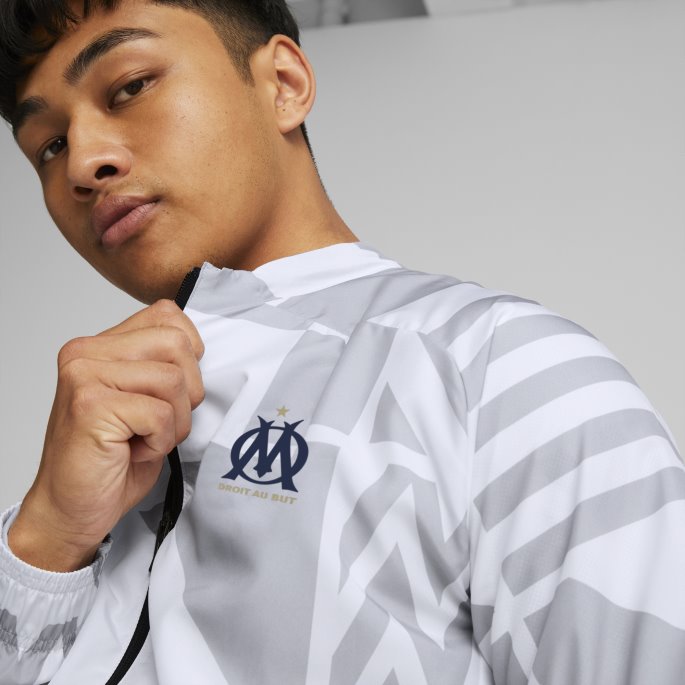 Puma På Tilbud Hvit-limoges Olympique De Marseille Fotball Prematch Jakke Menn
