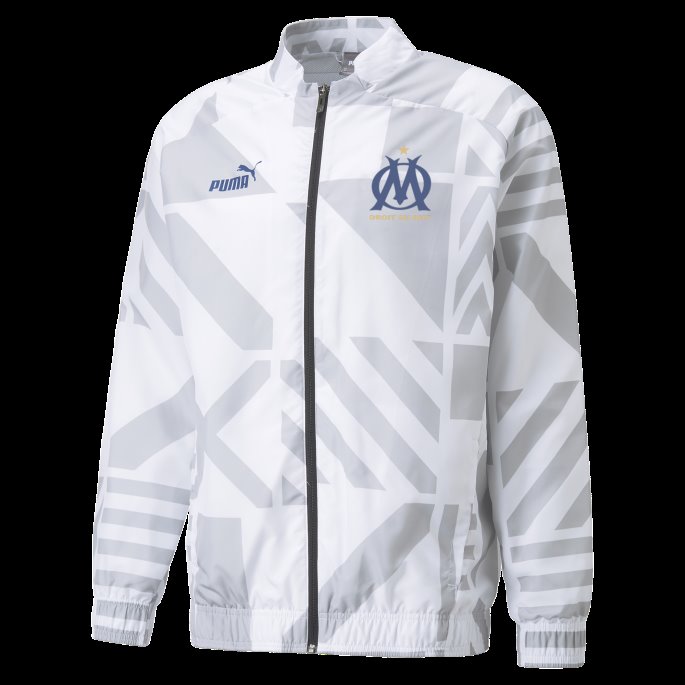 Puma På Tilbud Hvit-limoges Olympique De Marseille Fotball Prematch Jakke Menn