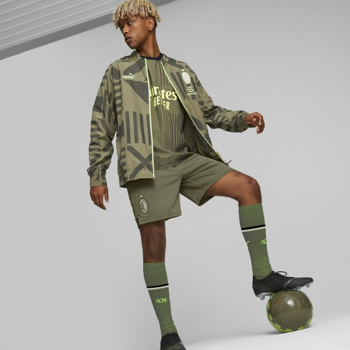 Mørkegrønn Mose-springmose A.c. Milan Prematch Fotballjakke Menn Puma På Salg
