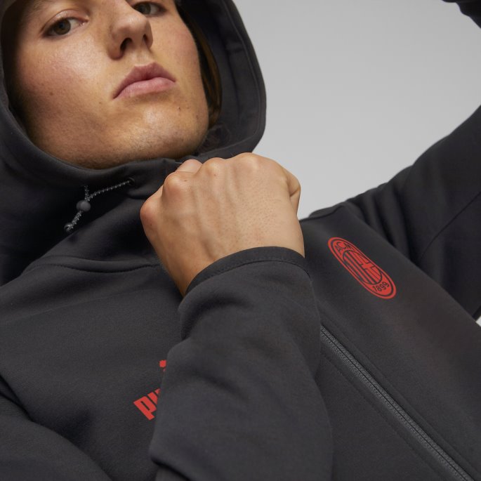 Puma På Salg Svart-asfalt A.c. Milan Fotball Casuals Hettejakke Menn