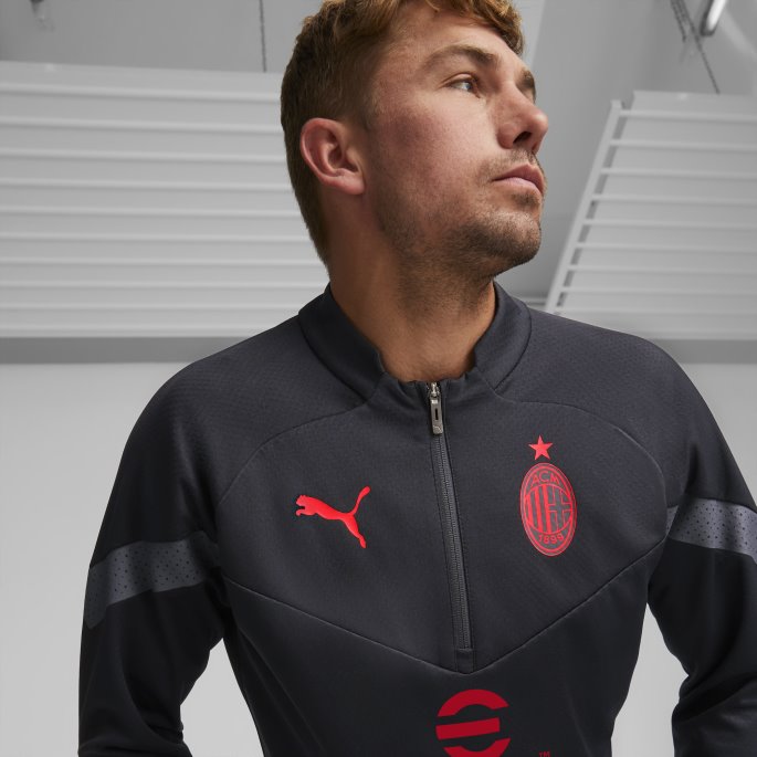Svart-asfalt Puma På Salg A.c. Milan Fotball Quarter-zip Trening Topp Menn