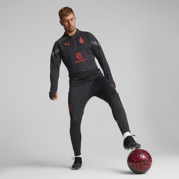 Svart-asfalt Puma På Salg A.c. Milan Fotball Quarter-zip Trening Topp Menn