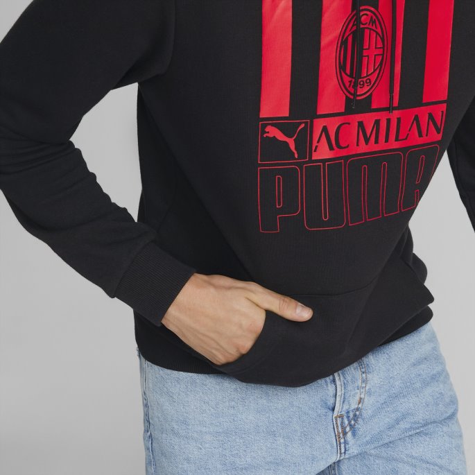 Puma På Salg A.c. Milan Fotball Ftblcore Hettegenser For Menn Svart-tango Rød