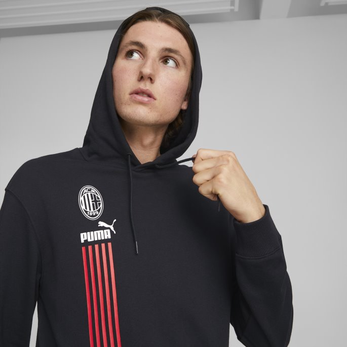Svart-tango Rød Puma På Salg A.c. Milan Ftblculture Hettegenser Menn