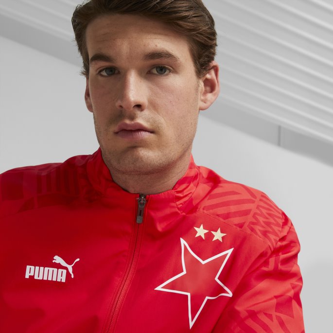 Rød-hvit Sk Slavia Praha Prematch Jakke Herre Puma På Tilbud