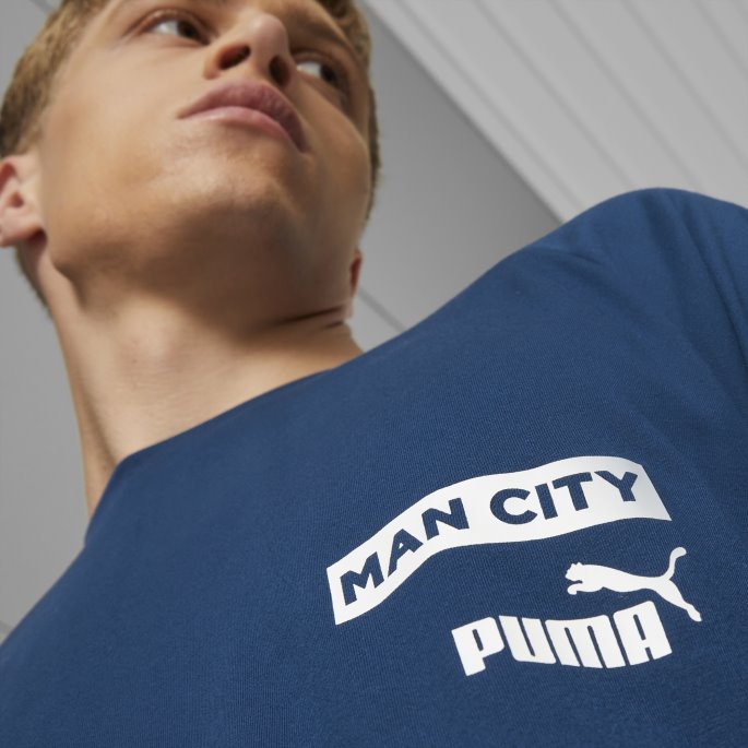 Puma På Salg Seiling Blå-hvit Manchester City F.c. Casuals Fotball Tee Menn