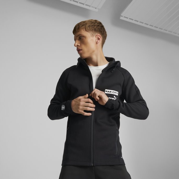 Manchester City F.c. Fotball Casuals Hettejakke Herre Bomull Svart-hvit Puma På Salg