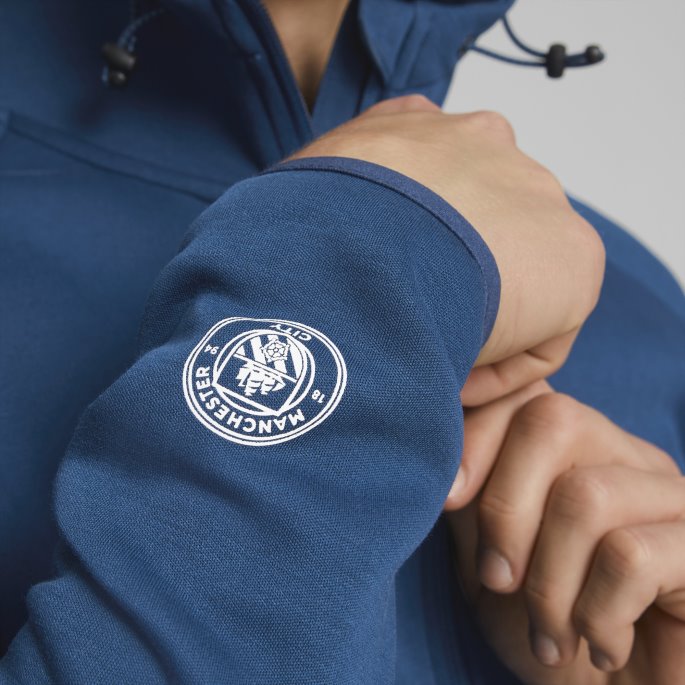 Puma På Salg Manchester City F.c. Fotball Casuals Hettejakke Menn Som Seiler Blå-hvit