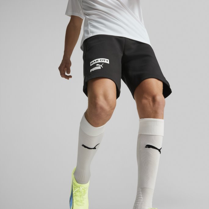 Puma På Tilbud Bomull Svart-hvit Manchester City F.c. Fotball Casuals Shorts Menn
