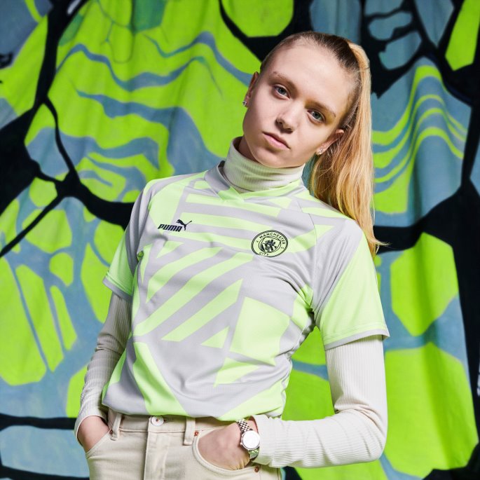 Manchester City F.c. Fotball Førkampstrøye Kvinner Puma På Tilbud Grå Fiolett-fizzy Light