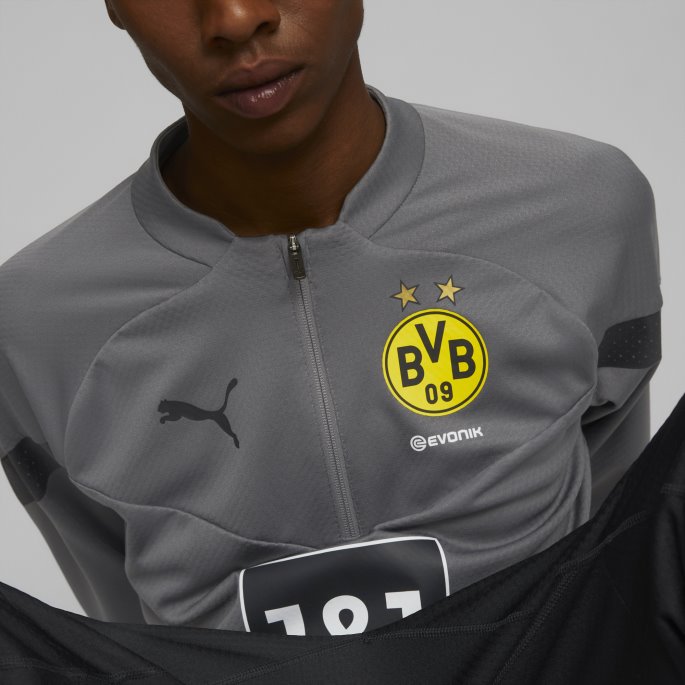 Puma På Tilbud Borussia Dortmund Fotball Quarter-zip Trening Topp Menn Røkt Perle