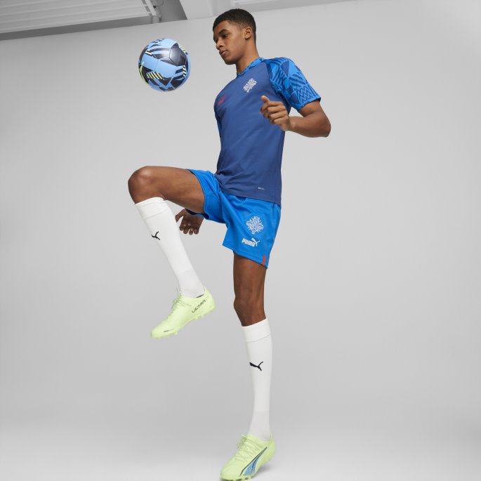 Puma På Tilbud Island Fotball Førkampstrøye Menn Elektrisk Blå Lemonade-rød