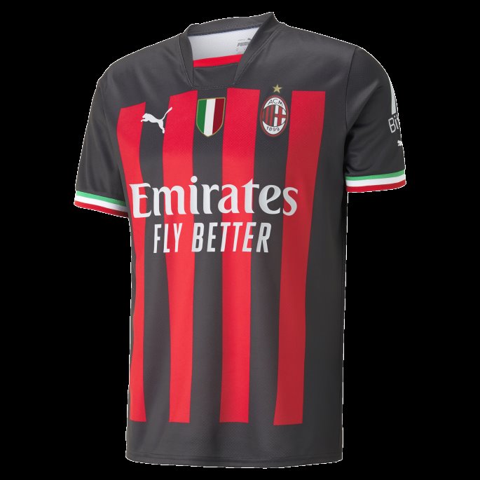 Puma På Tilbud Svart-tango Rød A.c. Milan Hjemme 22-23 Kopi Jersey Med Scudetto Menn
