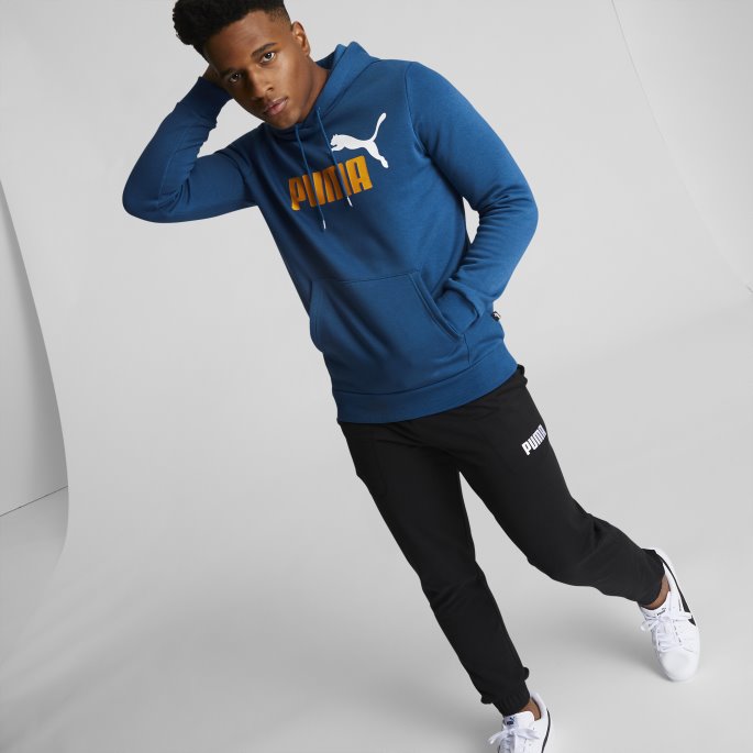 Puma På Salg Nødvendigheter Stor Logo Hettegenser For Menn Lake Blå-mandarin-hvit