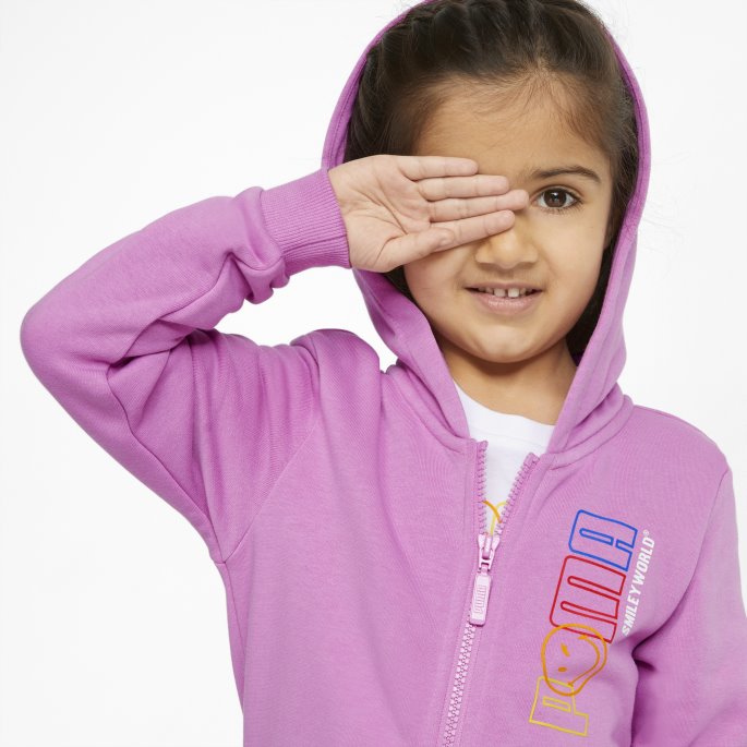 Puma På Tilbud X Smiley World Hettegenser For Barn Med Full Glidelås Opera Lilla