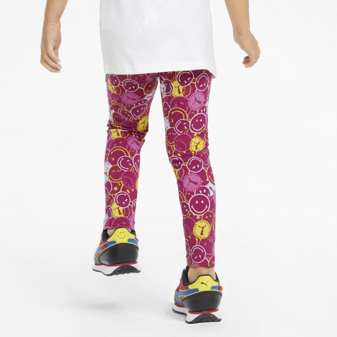 Puma På Tilbud X Smileyworld Printed Kids' Leggings Festival Fuchsia-aop