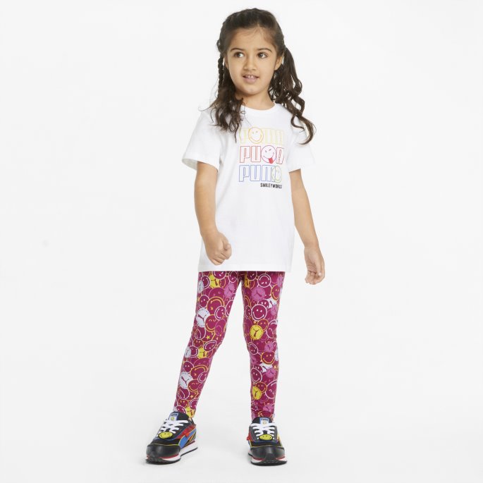 Puma På Tilbud X Smileyworld Printed Kids' Leggings Festival Fuchsia-aop