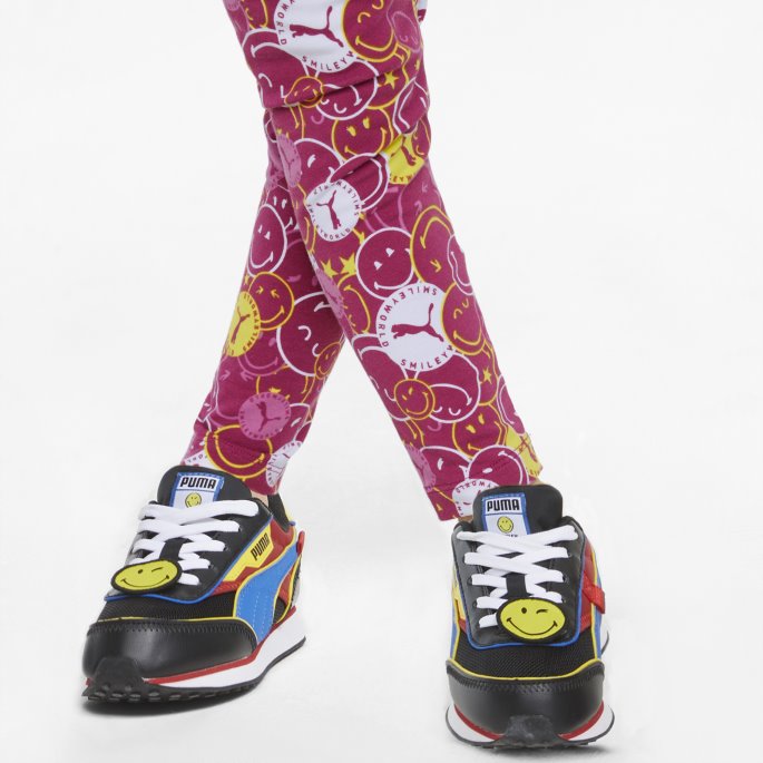 Puma På Tilbud X Smileyworld Printed Kids' Leggings Festival Fuchsia-aop
