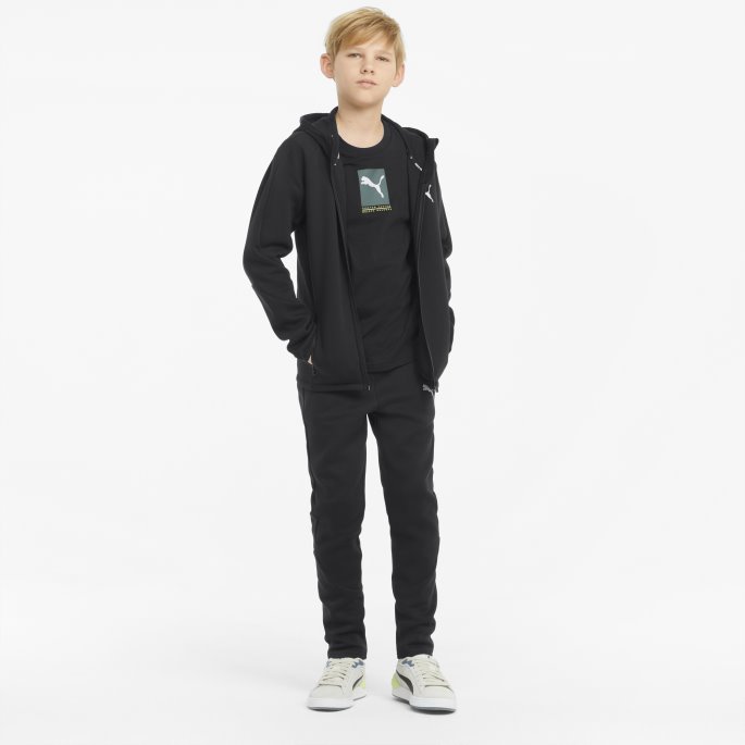 Puma På Tilbud Svart Evostripe Hettegenser For Ungdom Med Full Glidelås