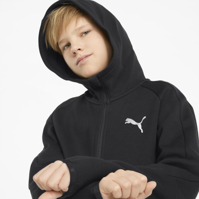 Puma På Tilbud Svart Evostripe Hettegenser For Ungdom Med Full Glidelås