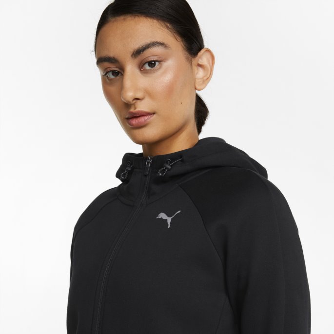Puma På Tilbud Svart Evostripe Hettegenser For Kvinner Med Full Glidelås