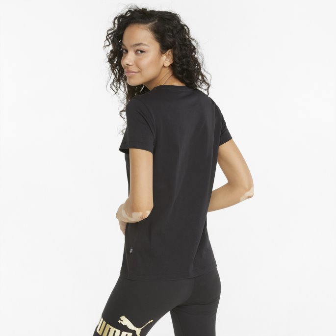 Essentials+ Metallic Logo Dame-t-skjorte Svart-gull Folie Puma På Salg