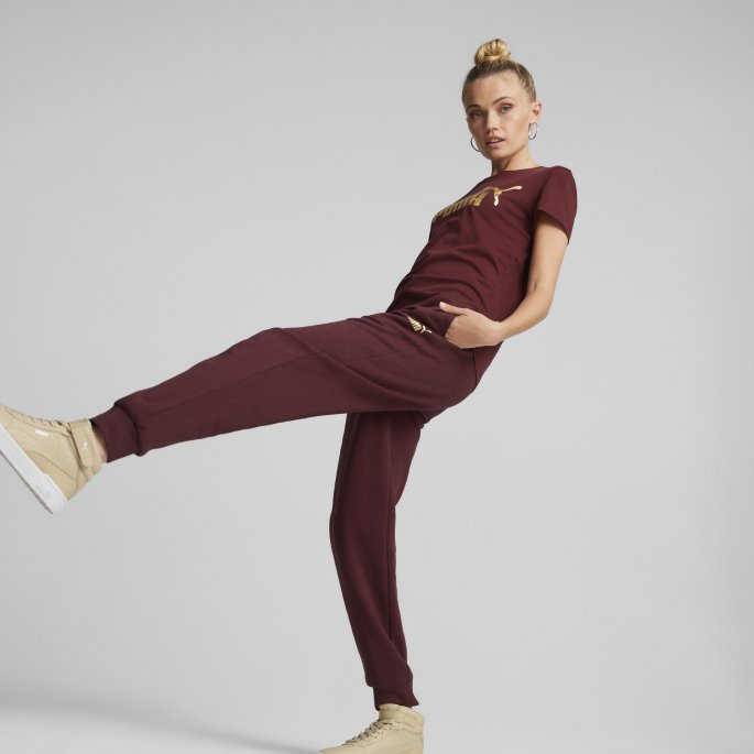 Puma På Tilbud Essentials+ Metallisk Logo T-skjorte For Damer Aubergine