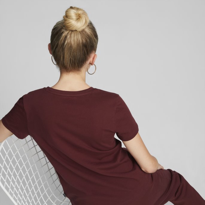 Puma På Tilbud Essentials+ Metallisk Logo T-skjorte For Damer Aubergine
