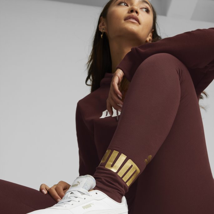 Aubergine Puma På Tilbud Essentials+ Metallic Dameleggings