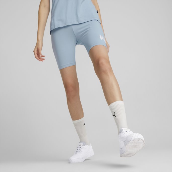 Essentials Logo Korte Leggings For Kvinner Blå Vask Puma På Salg