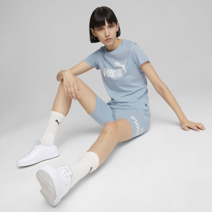 Essentials Logo Korte Leggings For Kvinner Blå Vask Puma På Salg