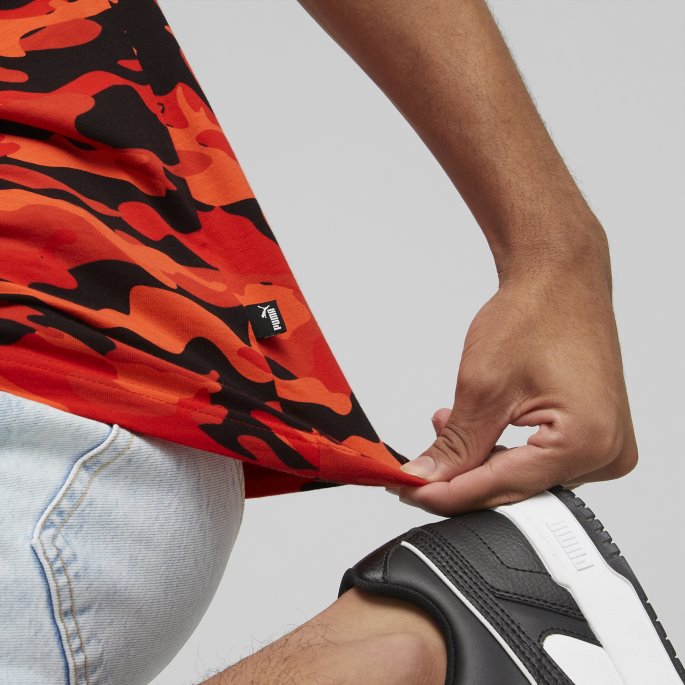 Brent Rød Puma På Tilbud Ess+ Camo-trykt Herre-t-skjorte