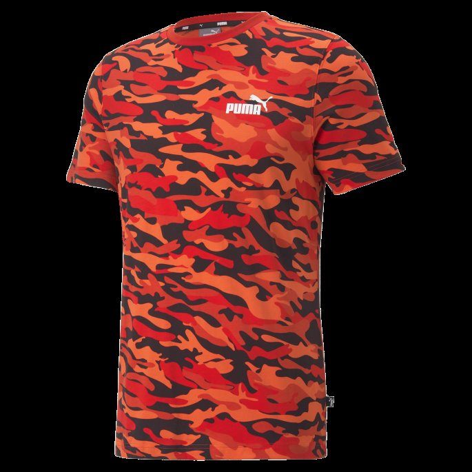 Brent Rød Puma På Tilbud Ess+ Camo-trykt Herre-t-skjorte