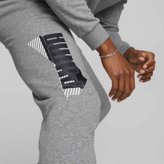 Puma På Tilbud Mellomgrå Heather Power Logo Joggebukse Herre