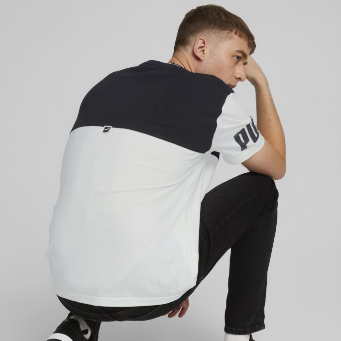 Hvit Puma På Tilbud Power Colourblock Tee Herre