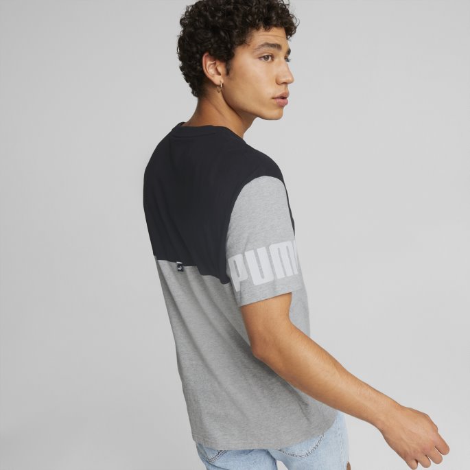 Puma På Tilbud Lys Grå Heather Power Colourblock Tee Herre