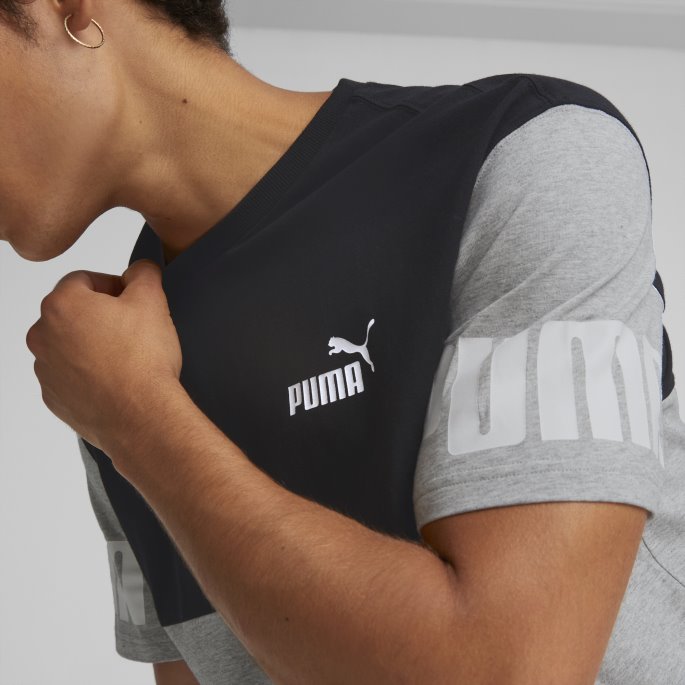 Puma På Tilbud Lys Grå Heather Power Colourblock Tee Herre