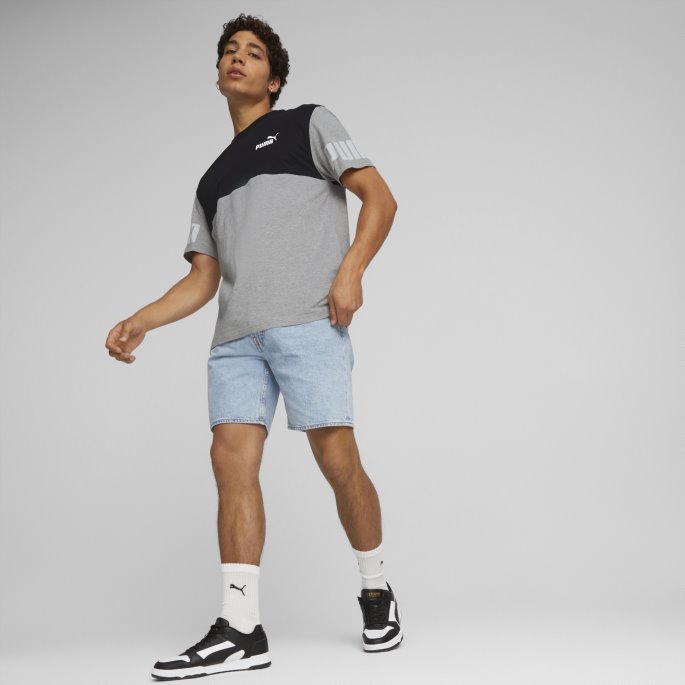 Puma På Tilbud Lys Grå Heather Power Colourblock Tee Herre