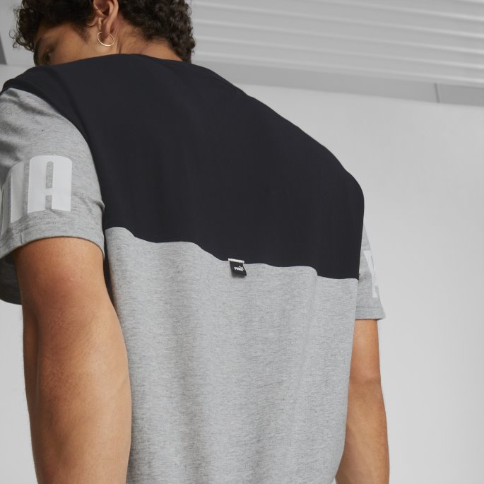 Puma På Tilbud Lys Grå Heather Power Colourblock Tee Herre