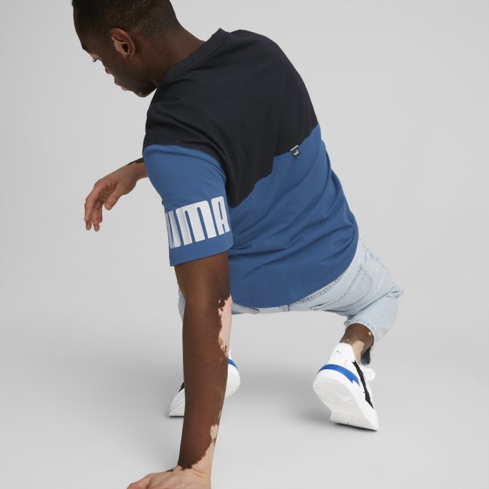 Puma På Tilbud Power Colourblock Herre T-skjorte Lake Blue