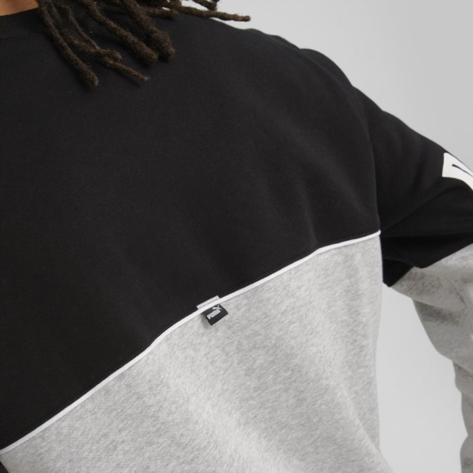 Power Colourblock Sweatshirt Med Rund Hals For Menn Lys Grå Lyng Puma På Tilbud